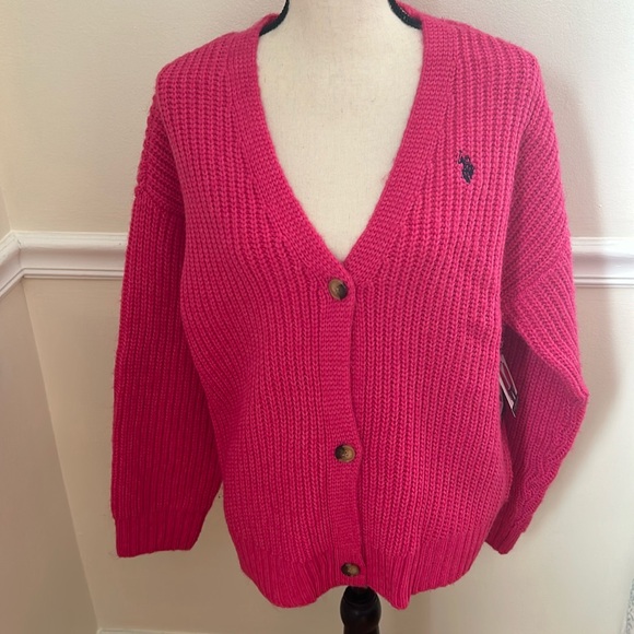 U.S. Polo Assn pink button up cardigan Size XL.. - Picture 1 of 8